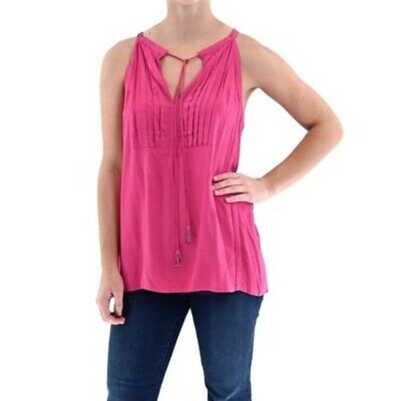 escapada Tops - ESCAPADA Fuchsia Pleat Front Halter Tunic Top #K18